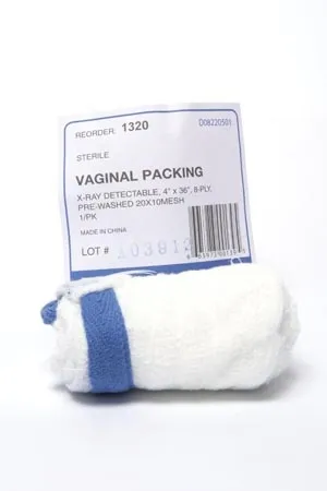 Dukal - 1320 - Section Sponge, Vaginal Packing, Sterile 1s, 8-Ply, Prewashed, X-Ray Detectable, Mesh
