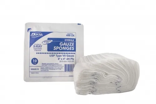 Dukal - 488-2X - Gauze Sponge, X Ray Detectable, Sterile, Tray, 24 Ply