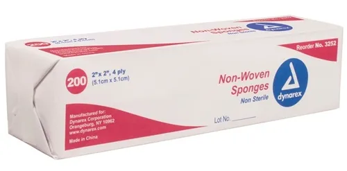 Dynarex From: 12006A To: 12006G - Non-Woven Gauze Sponge 4 Ply Bx/200 Non-Sterile NS 4ply