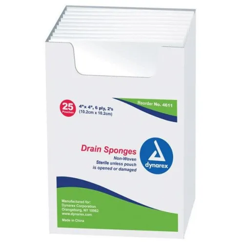 Dynarex - 35050 - Resp O2 Drain Sponge Resp O2 4 X 4 Inch Sterile 6 Ply