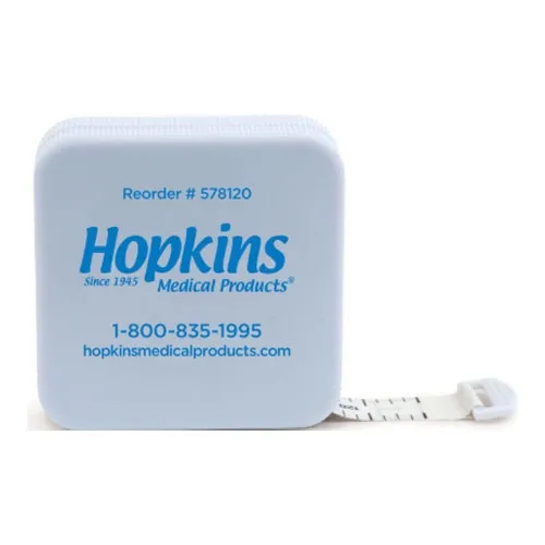 Hopkins Medical Products - 578120 - 120" Fiberglass Tape Measure, Inch and Metric measurements, increments of 1/8" and 0.1 cm, retractable design, nonstretch, flexible fiberglass tape, square-shaped, durable plastic case.