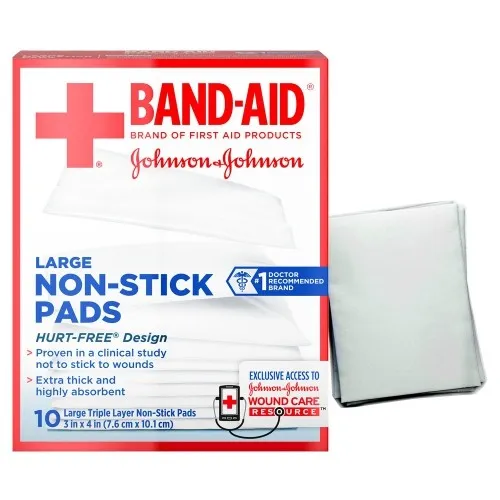 Johnson & Johnsonnsumer - Band-Aid - 116143 - J & J Band-Aid First Aid Non-Stick Pads, Large, 3" x 4", 10 ct.
