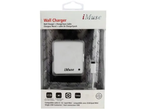 Kole Imports - EC262 - Imuse White Iphone Wall Charger &amp; Charge/sync Cable Set