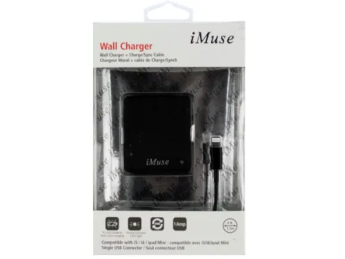 Kole Imports - EN028 - Imuse Iphone Wall Charger &amp; Charge/sync Cable Set