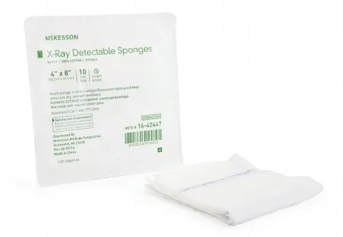McKesson - 16-42447 - Gauze Sponge 4 X 8 Inch 10 per Tray Sterile 16 Ply Rectangle