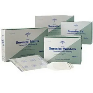 Medline - From: MSC2104 To: MSC2304  IndustriesSuresite Transparent Two Handle Film Dressing 4" L x 5" W Rectangle Shape Latexfree, Waterproof, Adhesive