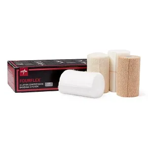 Medline - FourFlex - MSC4400 - Industries  Fourflex Multi Layer Compression Bandage System. Four bandages work together to provide effective, sustained compression. Latex free. Non Sterile.