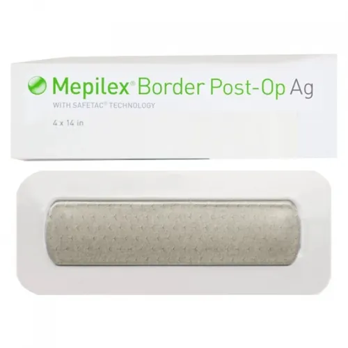 Molnlycke - 498650 - Mepilex Border Post Op Ag Advanced Dressings, 10cm x 35cm, 5/bx, 12bx/cs