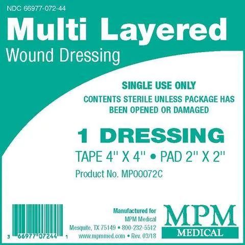 MPM Medical - From: MP00072C To: MP00076C - MPM medical MPM Multi Layered Bordered Dressing 4x4 Overall, 2x2 Pad