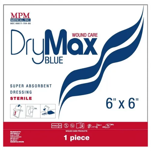 Mpm Medical - MP00706 - DryMax Blue Super Absorbent Dressing with Waterproof Layer, 6" x 6".