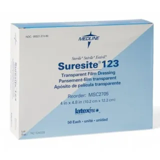 Medline - From: MSC2705 To: MSC5200 - Suresite 123 Transparent Film Dressing Suresite 123 4 X 4 4/5 Inch 3 Tab Delivery Rectangle Sterile