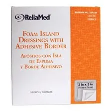 Cardinal Health - F33B - Med Essentials Sterile Latex Free Foam Island Dressing with Adhesive Border 3" x 3" with  2" x 2" Pad
