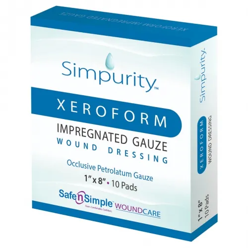 Safe N Simple - Simpurity - SNS58818 - Safe n Simple  Xeroform Petrolatum Impregnated Dressing  Strip 1 X 8 Inch Sterile