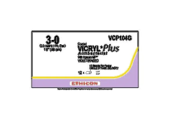 Ethicon Suture                  - Vcp109g - Ethicon Suture Vicryl Plus Coated Antibacterial Suture Sutupak Precut  40 1218" Undyed Braid 1dz/Bx